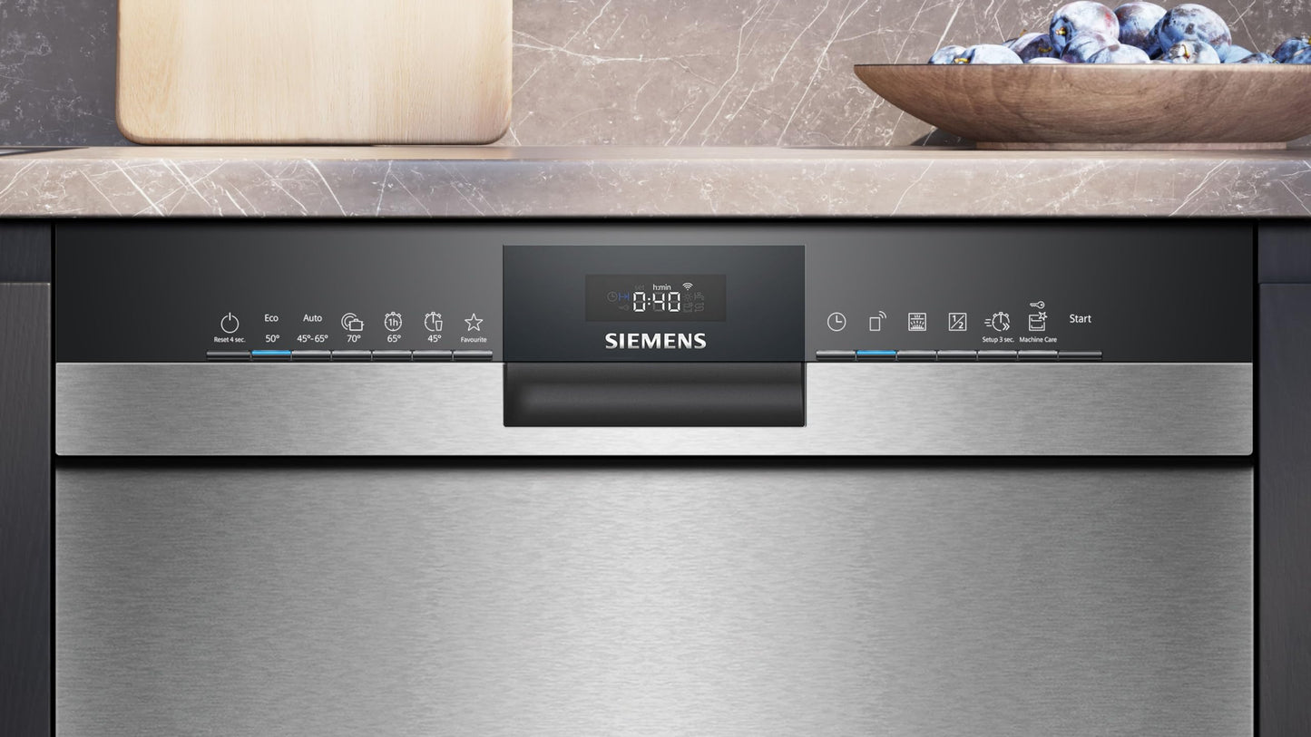 Siemens SN43ES06VE, iQ300 Smart Dishwasher, Undermount Dishwasher, 60 cm, Cutlery Drawer, Automatic Door Opening, Triple rackMatic, Particularly Quiet, intesiveZone, varioSpeed, aquaStop