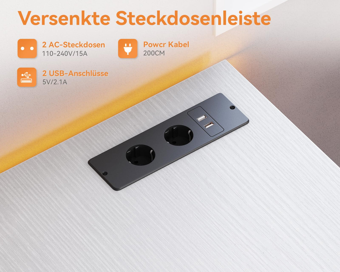 Coleshome Fabric Desk with 3 Drawers, 130 x 48 cm Computer Desk with 2 Sockets and 2 USB Charging Ports, PC Table with Shelf, Reversible Office Table for Office, Living Room, White