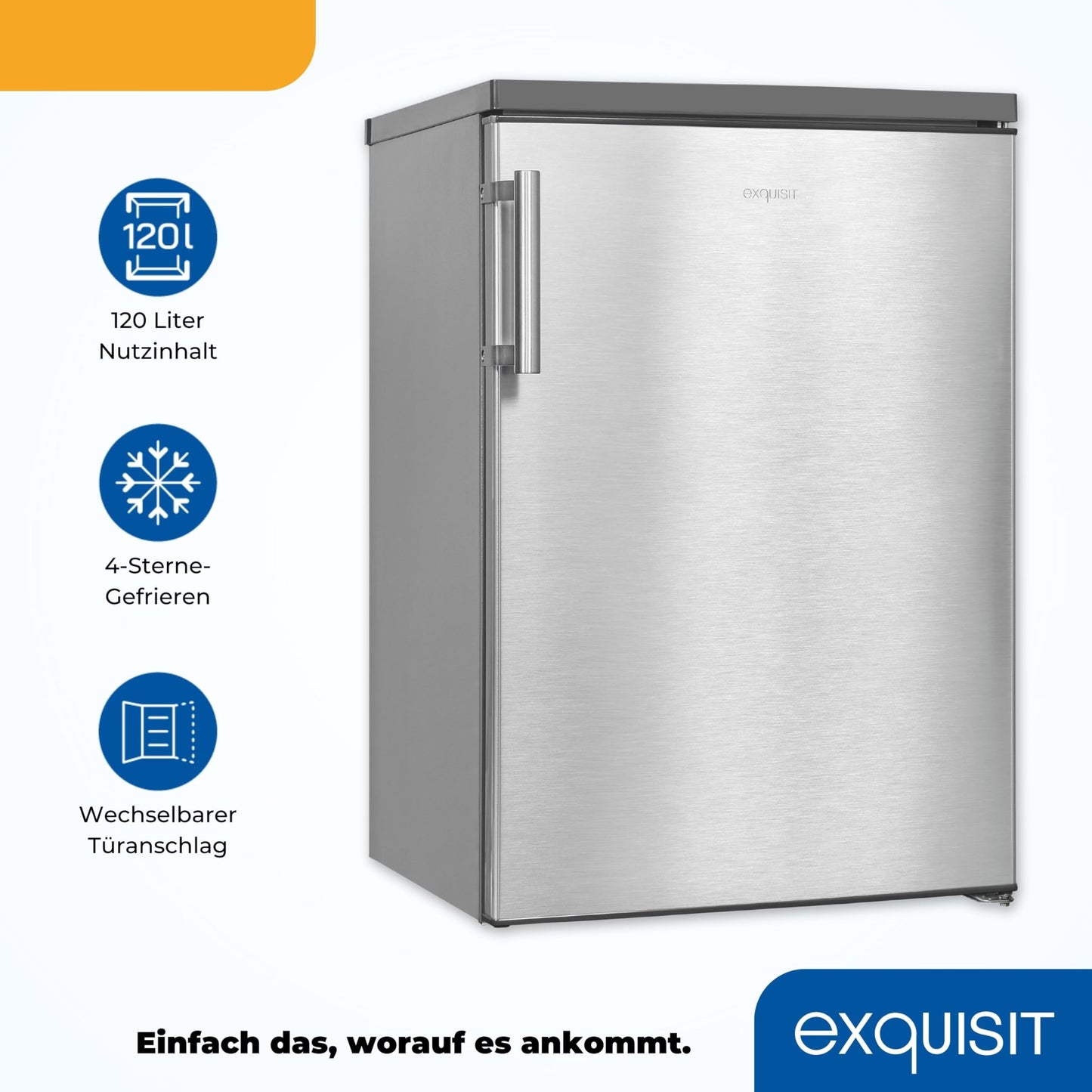 Exquisit Fridge with Freezer, 120 Litres, 2 Shelves, Vegetable Drawer, 4-Star Freezer, Freestanding, Door Hinge, EEK D, KS516-4-H-010D White