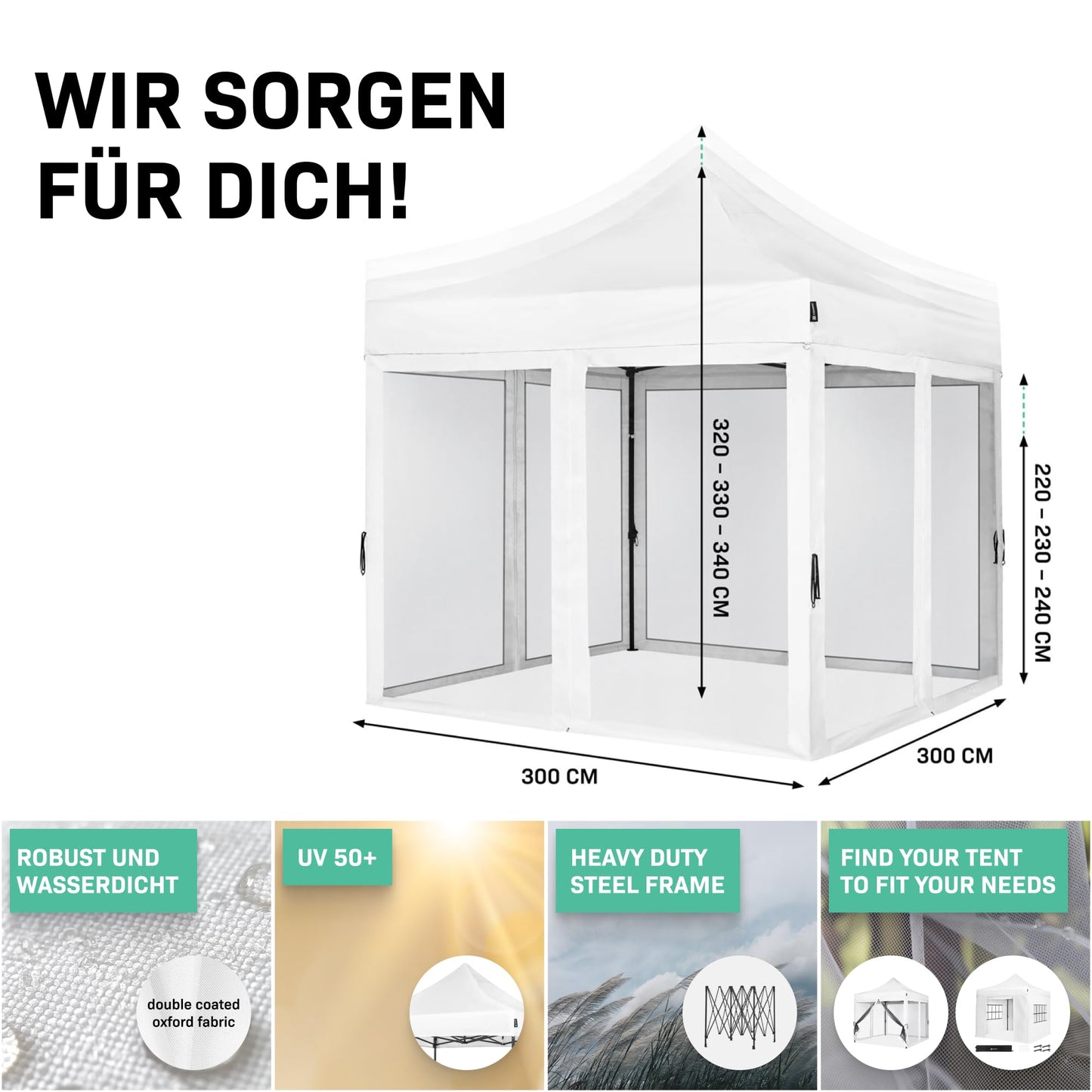 VONROC Gazebo 3 x 3 m Waterproof Stable – Party Tent EasyUp System [3Min Assembly] Pop-up Folding Gazebo Modular Expandable as Festival Tent, Garden Gazebo