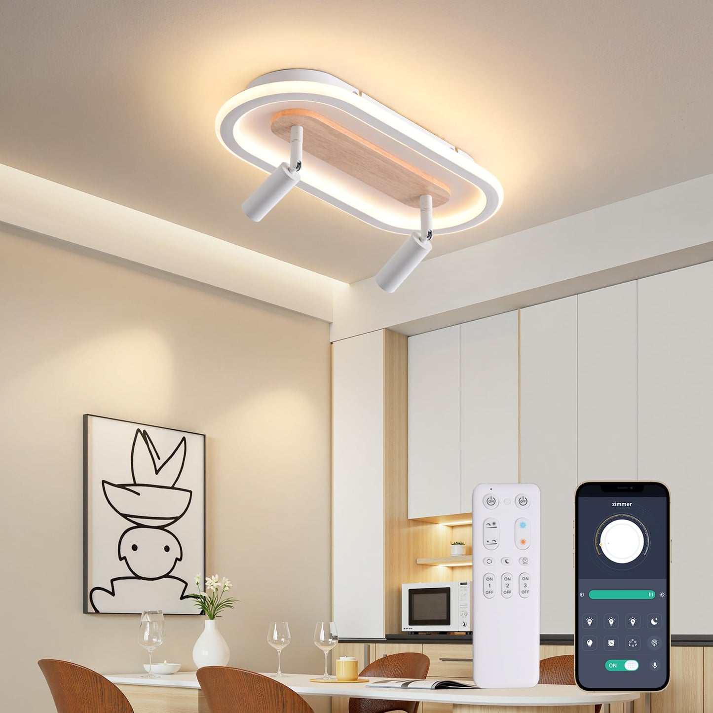 34 cm LED Ceiling Light Bedroom Wooden Children's Room Lamp Ceiling Star Children's Lamp Dimmable Ceiling Lamp for Children Lamp with Remote Control