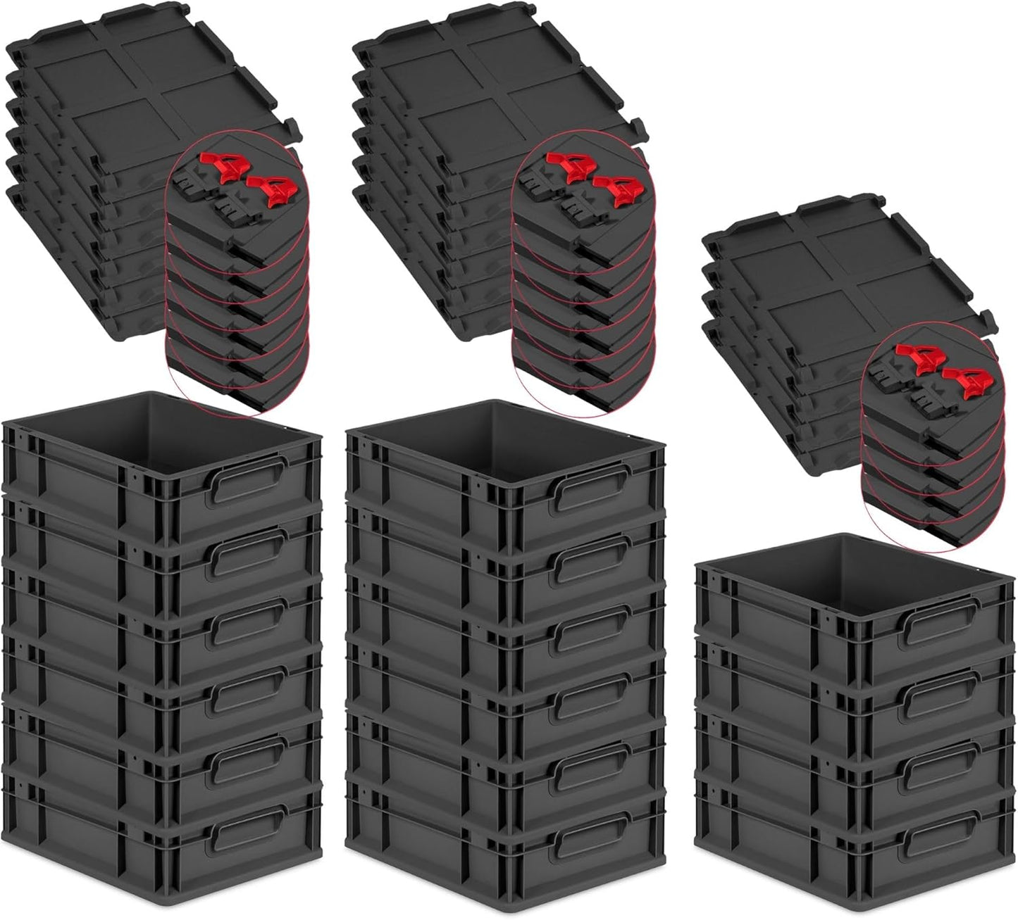 PROREGAL SuperSparSet 3 x Eurobox NextGen Grip with Lid and Yellow Clasps, H x W x D 32 x 40 x 60 cm, 65 Litres, Open Handles, Reinforced Base, Euro Container, Transport Box