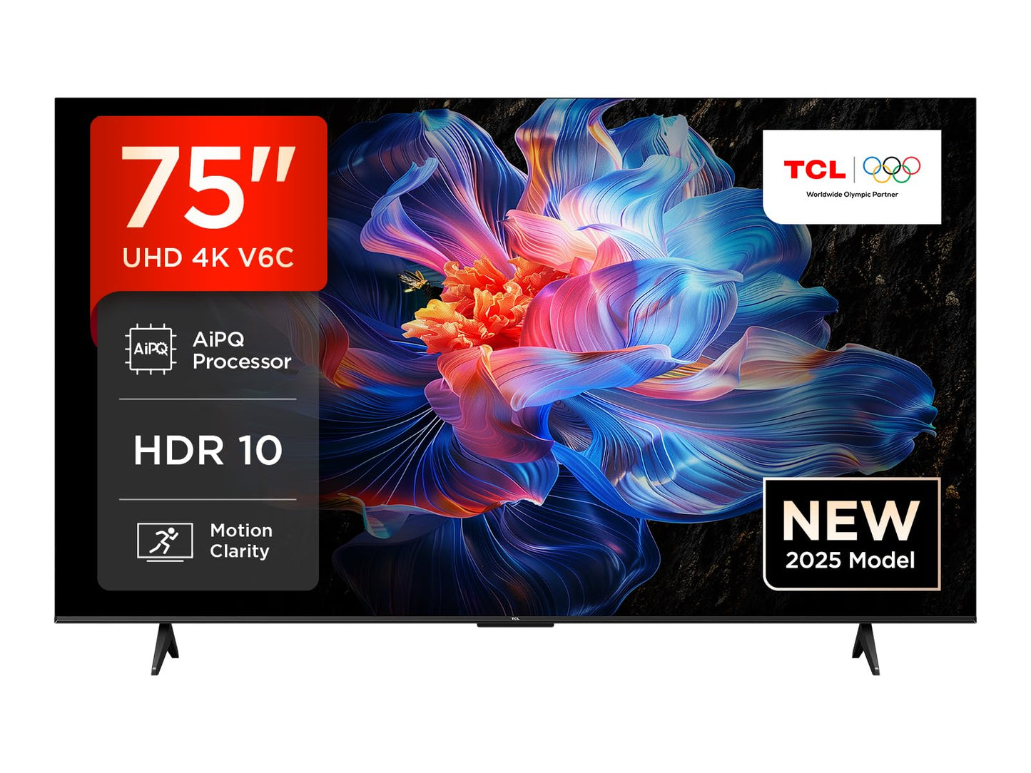 TCL 43V6C 43 Inch 4K UHD Smart TV - HDR10+, HVA Panel, Dolby Vision, Google TV, HDMI 2.1, DVB-T2/C/S2, Bluetooth 5.2, Voice Control with Alexa & Google Assistant