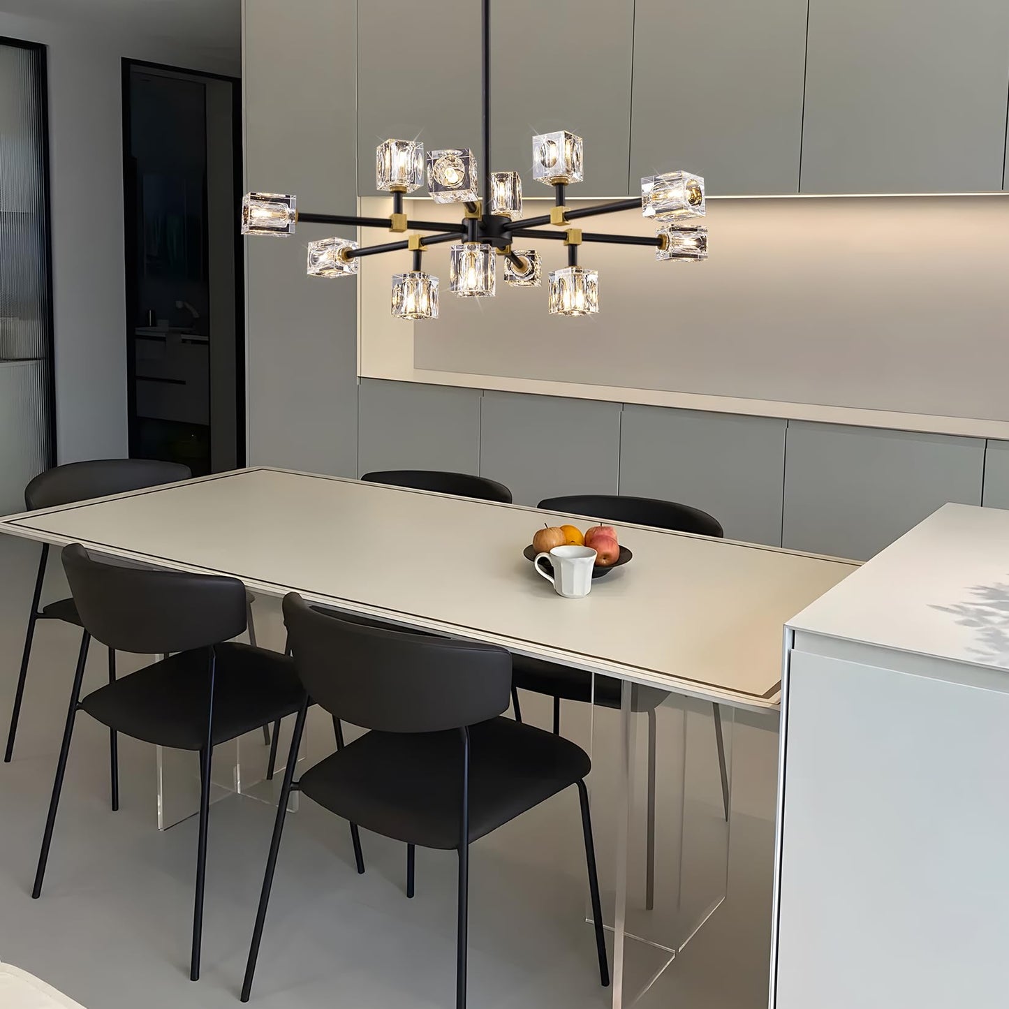 Crystal Ceiling Light, Modern Black and Gold Ceiling Lamp, 8 Lights Design, K9 Crystal Chandelier, Semi-Flush Luxury Ceiling Light for Bedroom, Living Room and Dining Room