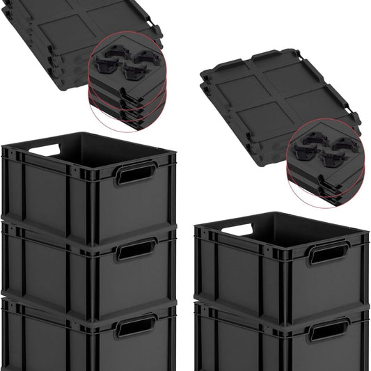 PROREGAL SuperSparSet 3 x Eurobox NextGen Grip with Lid and Yellow Clasps, H x W x D 32 x 40 x 60 cm, 65 Litres, Open Handles, Reinforced Base, Euro Container, Transport Box