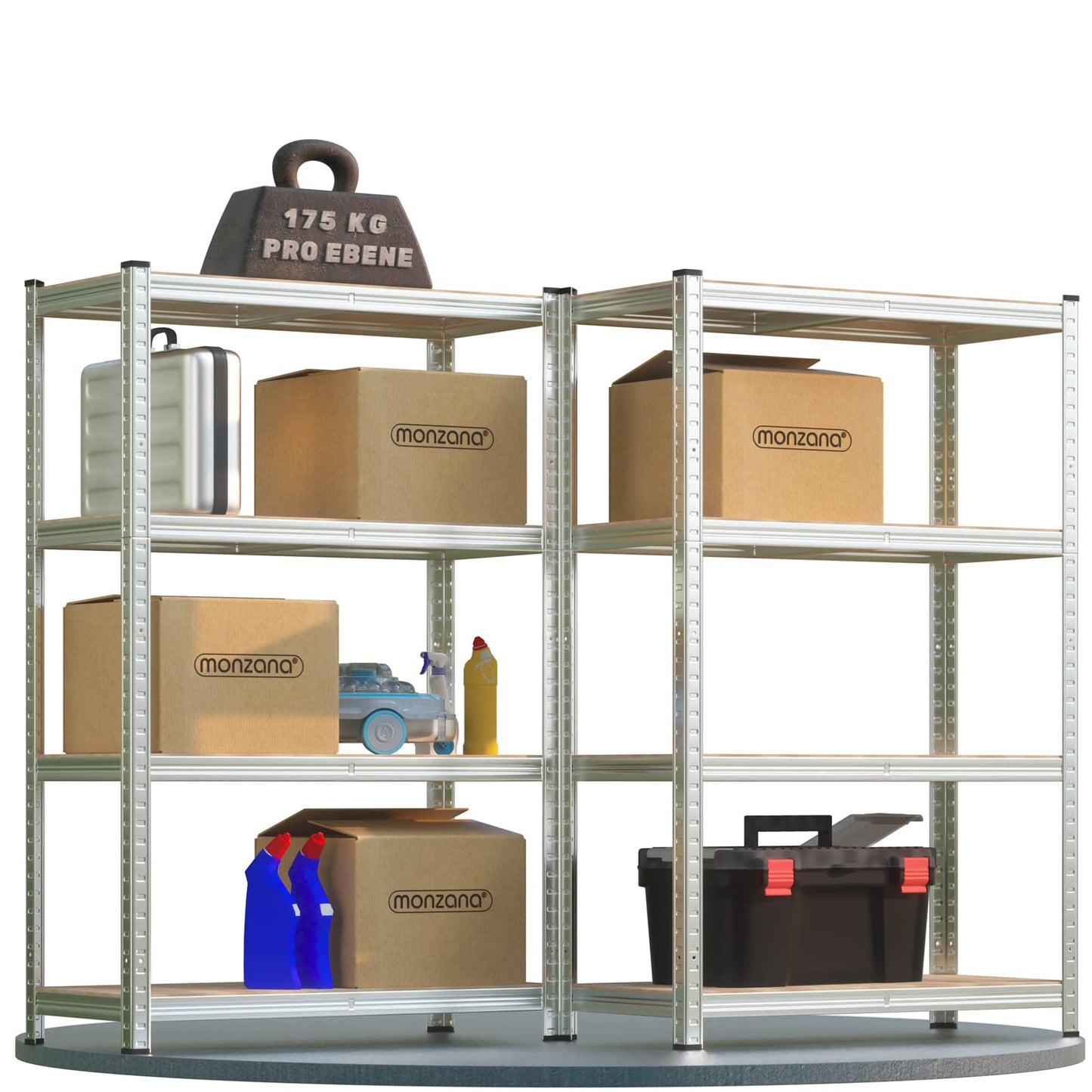 Monzana® 2 x Heavy Duty Shelving Unit 180 x 90 x 40 cm Red 1750 kg 10 MDF Panels Mounting Material Cellar Shelving Storage Shelving Metal Shelf Workshop Shelf