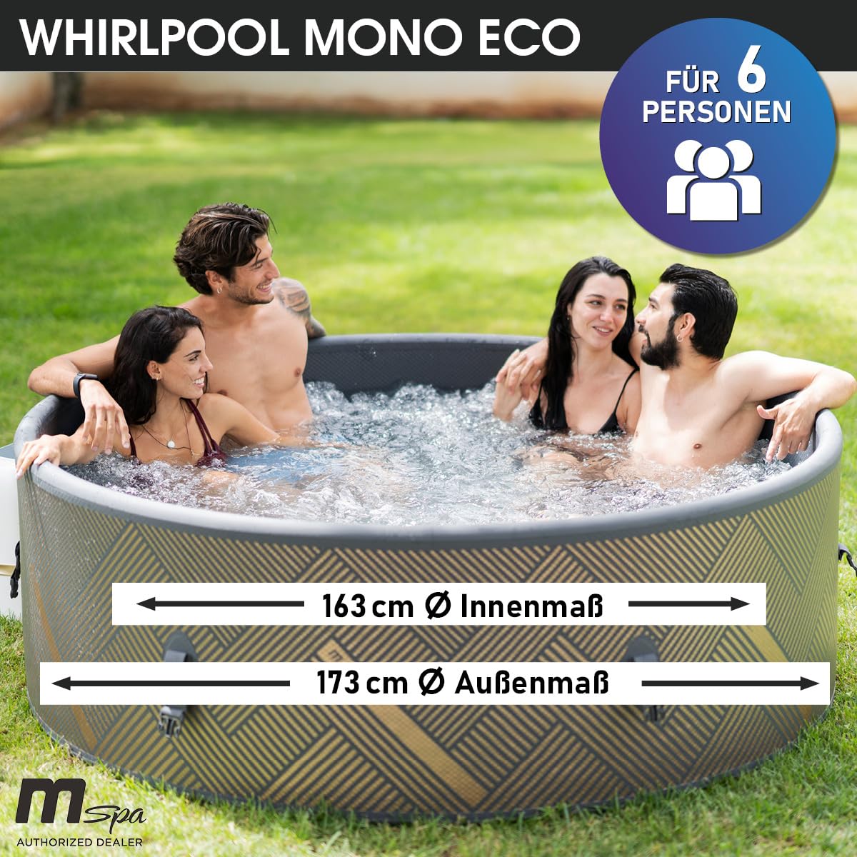BRAST® Whirlpool aufblasbar MSpa | 4-8 Personen | viele Modelle rund und eckig | Ø 125-224cm | In- Outdoor Pool | bis zu 144 Massagedüsen | inkl. Aufblasfunktion Abdeckung Timer Heizung | Duet