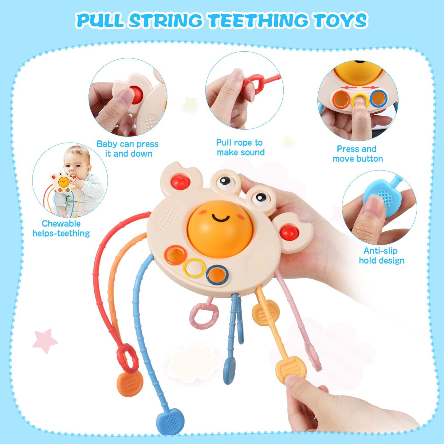 Richday Montessori Spielzeug Baby,Baby Spielzeug 6 Monate,8 in 1 Montessori Motorikspielzeug Stapeln Baublöcke Sensorischer Lernspielzeug für Kleinkinder Passende Eier, Saugnapf-Kreiselspielzeug