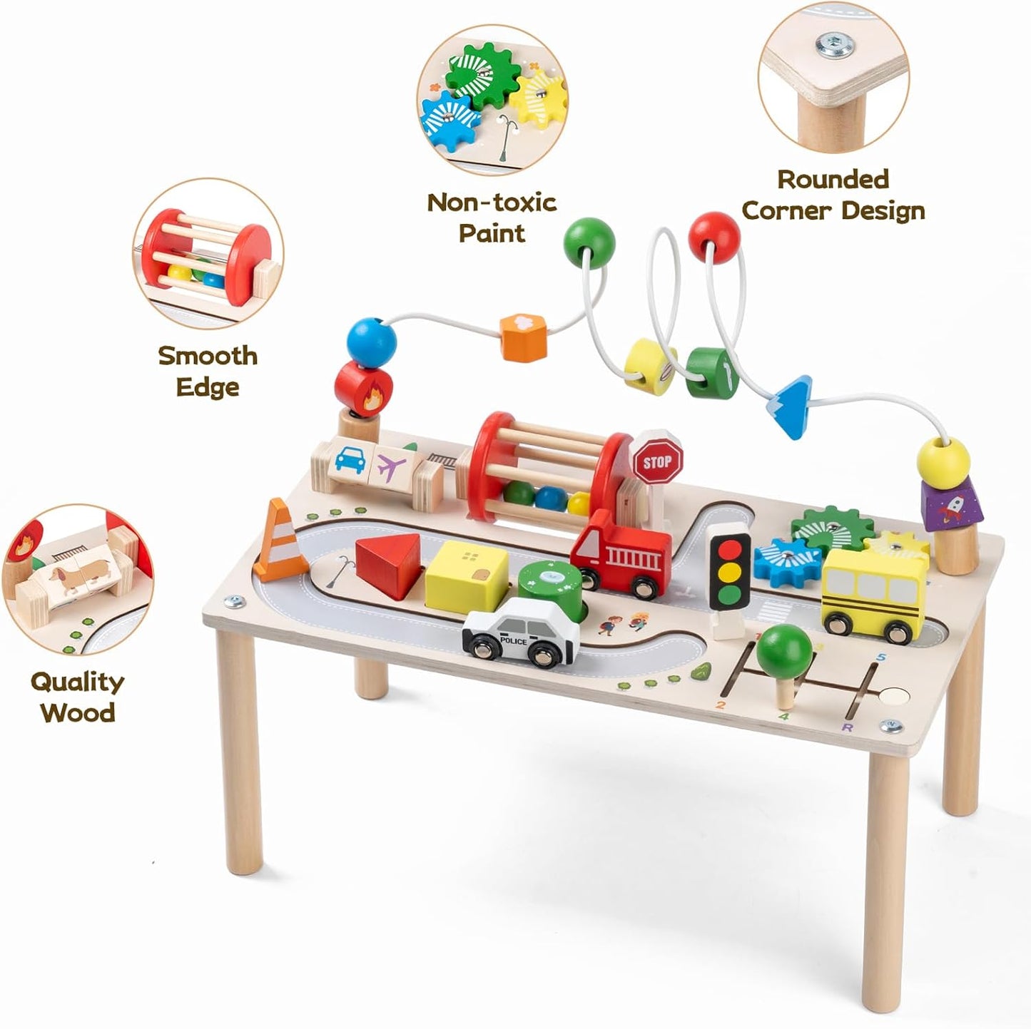 7-in-1 Montessori Wooden Activity Table with Shape Sorter & Learning Clock, Motor Skills Toy from 3 Years, Educational Toy Gift for Boys Girls for Birthday