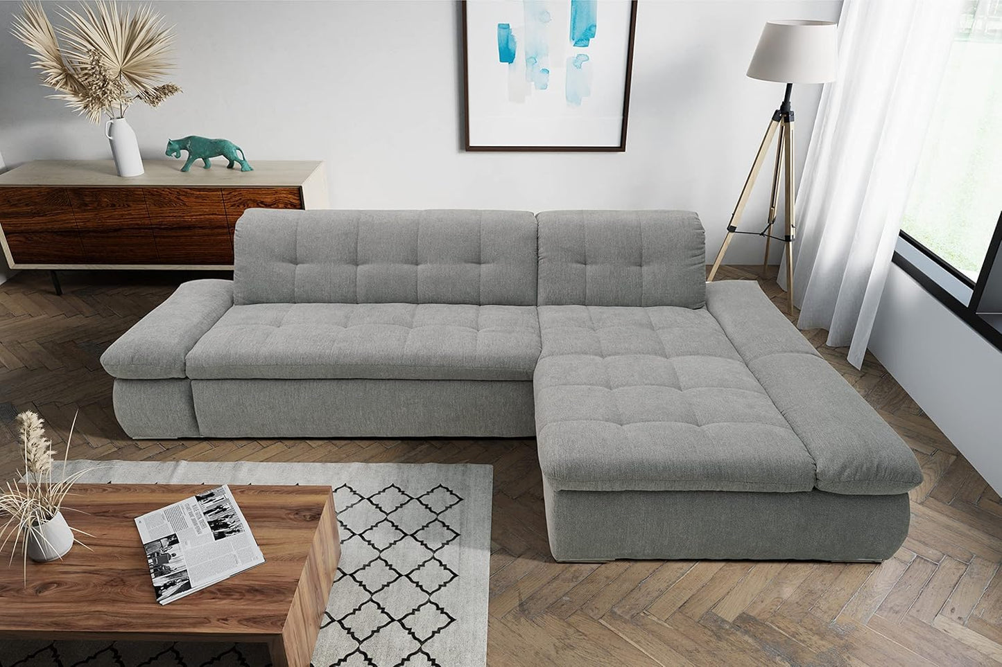 DOMO. collection Moric Corner Sofa, L-Shaped, Corner Sofa, L-shaped, 300 x 172 x 80 cm (W x D x H), Beige