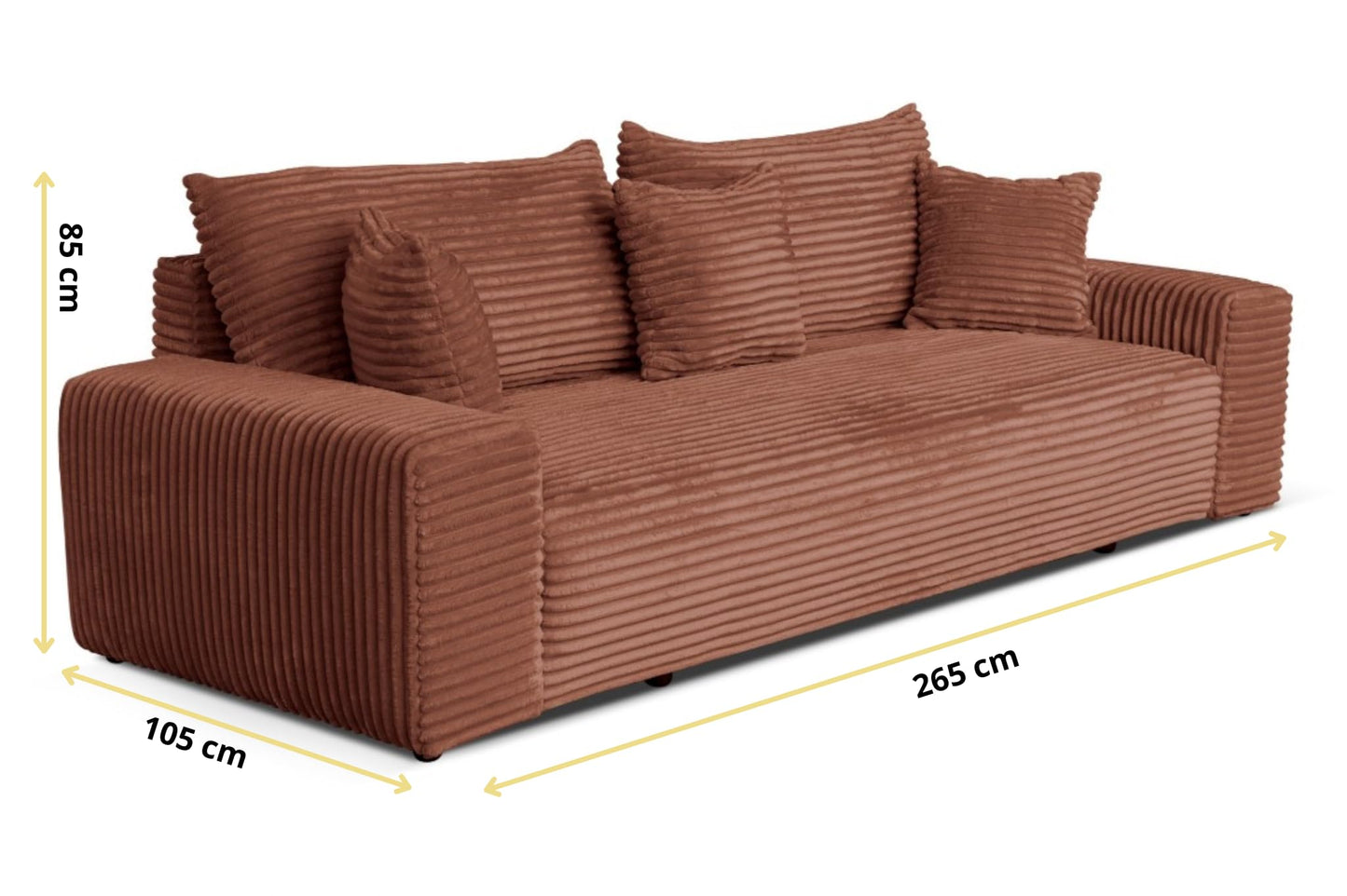 Cordo Sofa Bed 265 x 150 cm with Bed Box - Cord Sofa TILIA Wide Corduroy, SoftTouch Comfort, Nosage Spring, Removable Cushions, Easy Clean & Pet Friendly (Bronze)