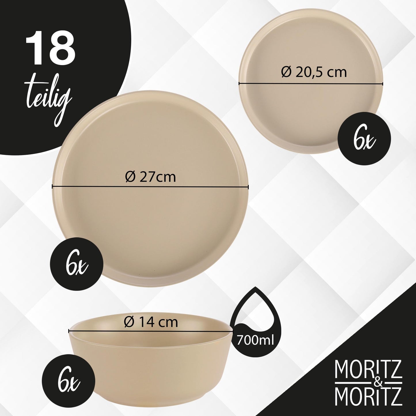 Moritz & Moritz Nordic Crockery Set for 6 People, 18-Piece Stoneware Crockery Set in Black, Scandinavian Design, Robust Plate Set for 6 People for Everyday Use and Guests, Crockery Sets