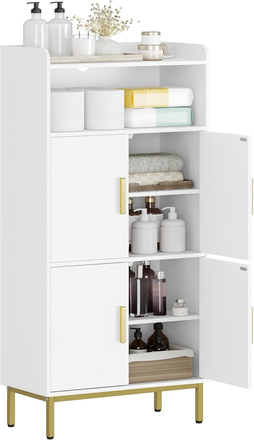 Hzuaneri SC45613G Bathroom Cabinet, Kitchen Cabinet, Storage Cabinet, 4 Doors and 1 Open Area, Adjustable Shelf, Bathroom, Living Room, Study, 30 x 60 x 120 cm, White