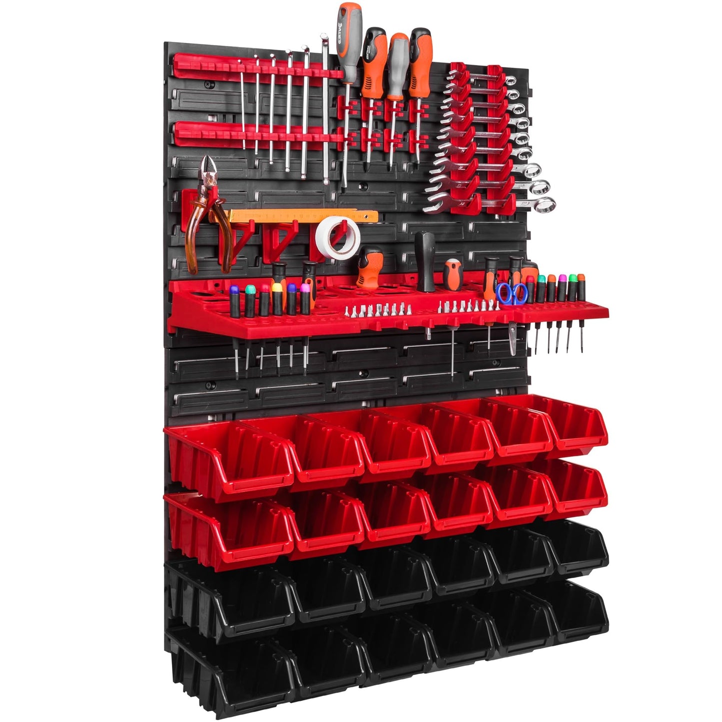 Storage System Wall Shelf 576 x 780 mm, Tool Holders, 28 pcs. Stacking Boxes Storage Boxes Extra Strong Wall Shelves Expandable Workshop Shelving Workshop Shelf