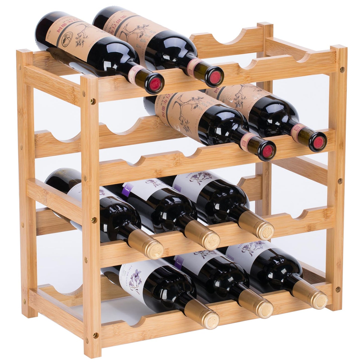 Wine Rack, Small Bottle Rack Storage Holder, Natural Bamboo Bottle Holder, Wine Bottle Shelf for Kitchen, Countertop, Cellar, Bar, Cabinet (2 Tiers, 8 Bottles)