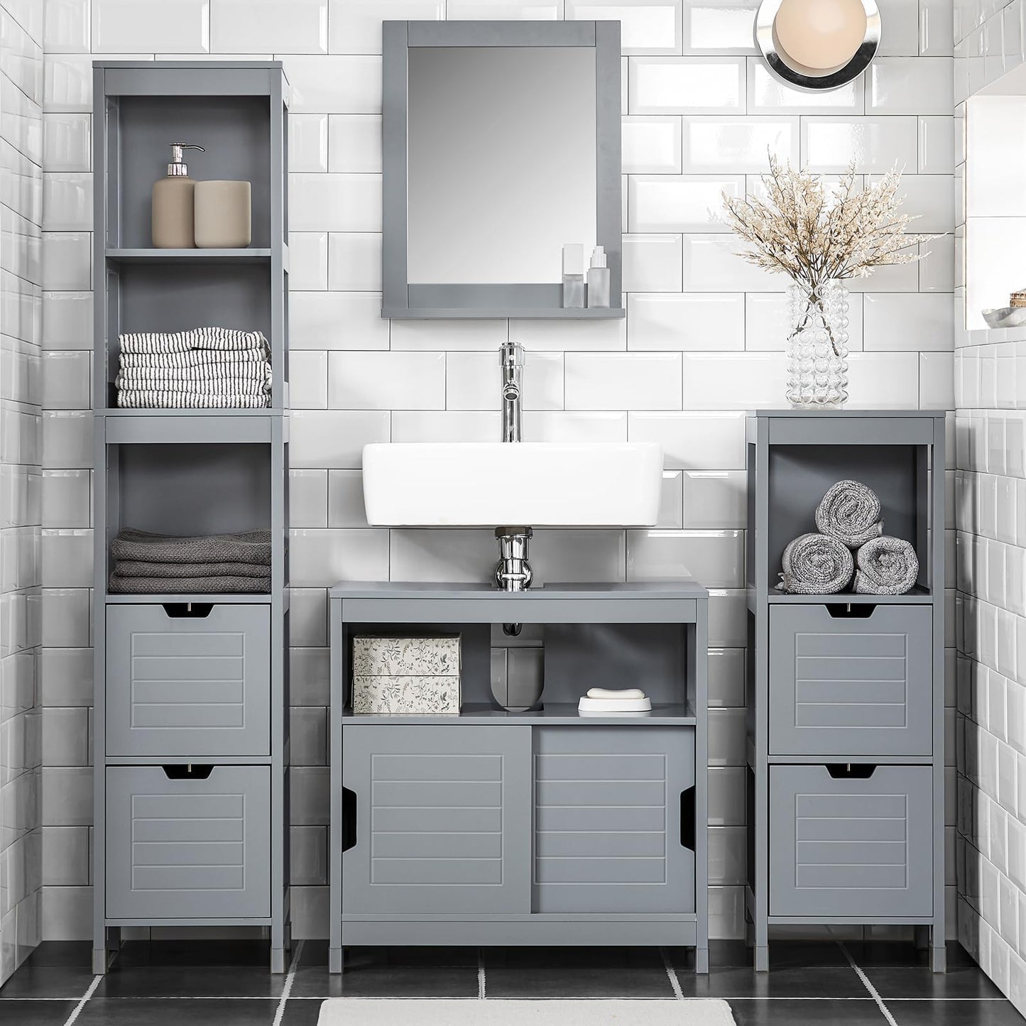 SoBuy FRG128-W Vanity Unit Bathroom Cabinet with Foot Pads, Vanity Unit for Bathroom, Bathroom Furniture, White, 60 x 61 x 30 cm