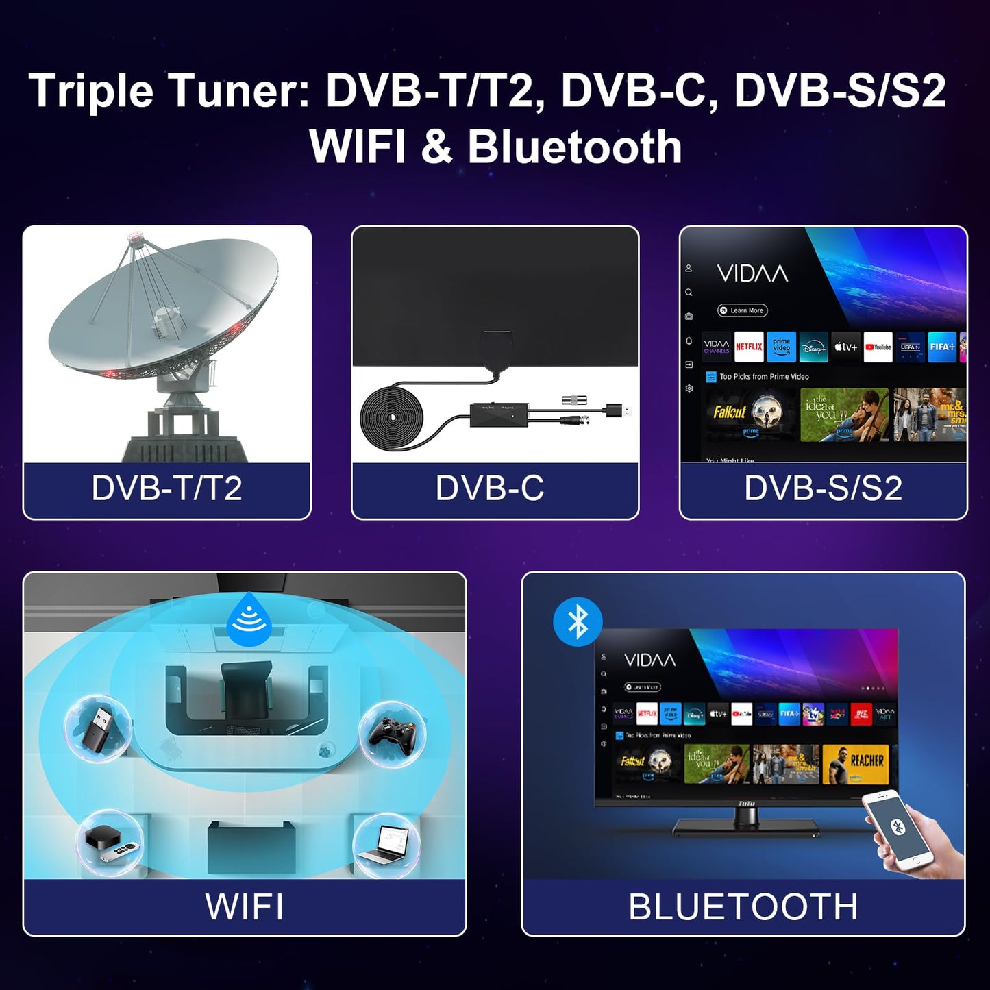 TuTu Smart TV 25 Zoll (64 cm) Full HD VIDAA Fernseher mit WLAN Triple Tuner (DVB-T/T2, DVB-C, DVB-S/S2) APP Store HDMI USB (TUV25FQ1B, 2024)