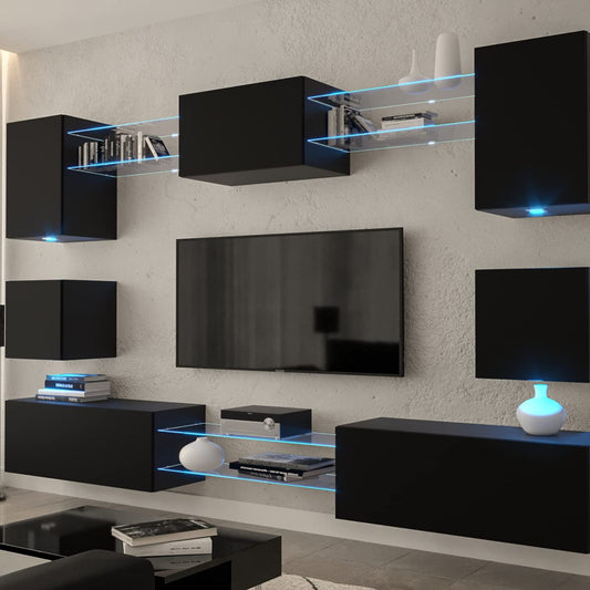 Furnitech Living Room Wall Unit | Hanging Living Room Wall Unit Modern | Living Room Cabinet Wall with Shelves and TV Cabinet | Living Room Furniture without LED (Nowara AN1-17S-M50 1A)