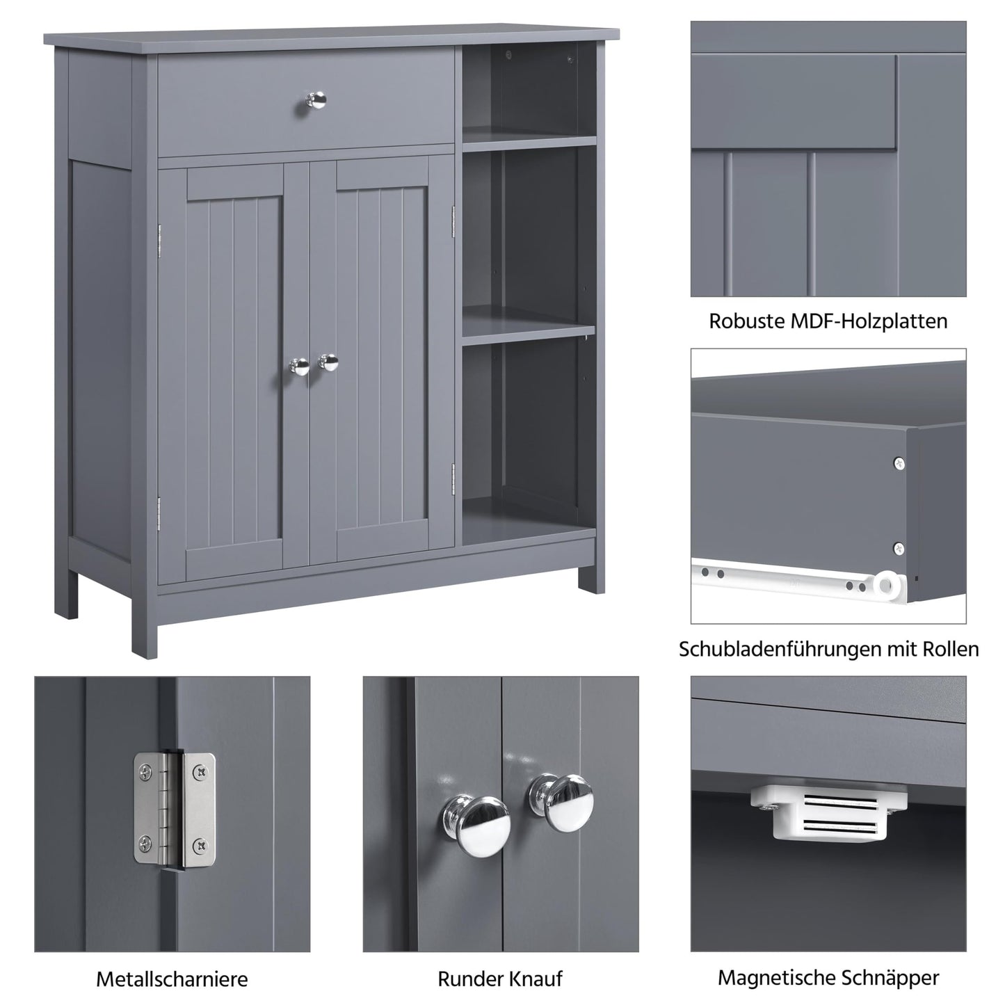 Yaheetech Unterschrank Badezimmerschrank Badkommode Badschrank mit 1 Schublade & 2 Türen & 3 Regalen Baderegal Bodenschrank mit verstellbare Einlegeböden, viel Stauraum, Dunkelgrau