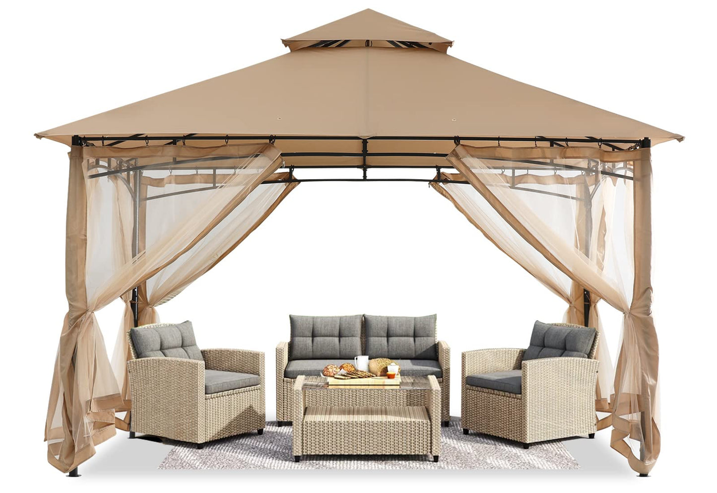 ABCCANOPY Pavillon 2.5x2.5m Wasserdicht Stabil Winterfest Gartenpavillon，Doppeldachweichdach Hinterhof-Partyzelt mit Netz für Schatten und Regen,Grau