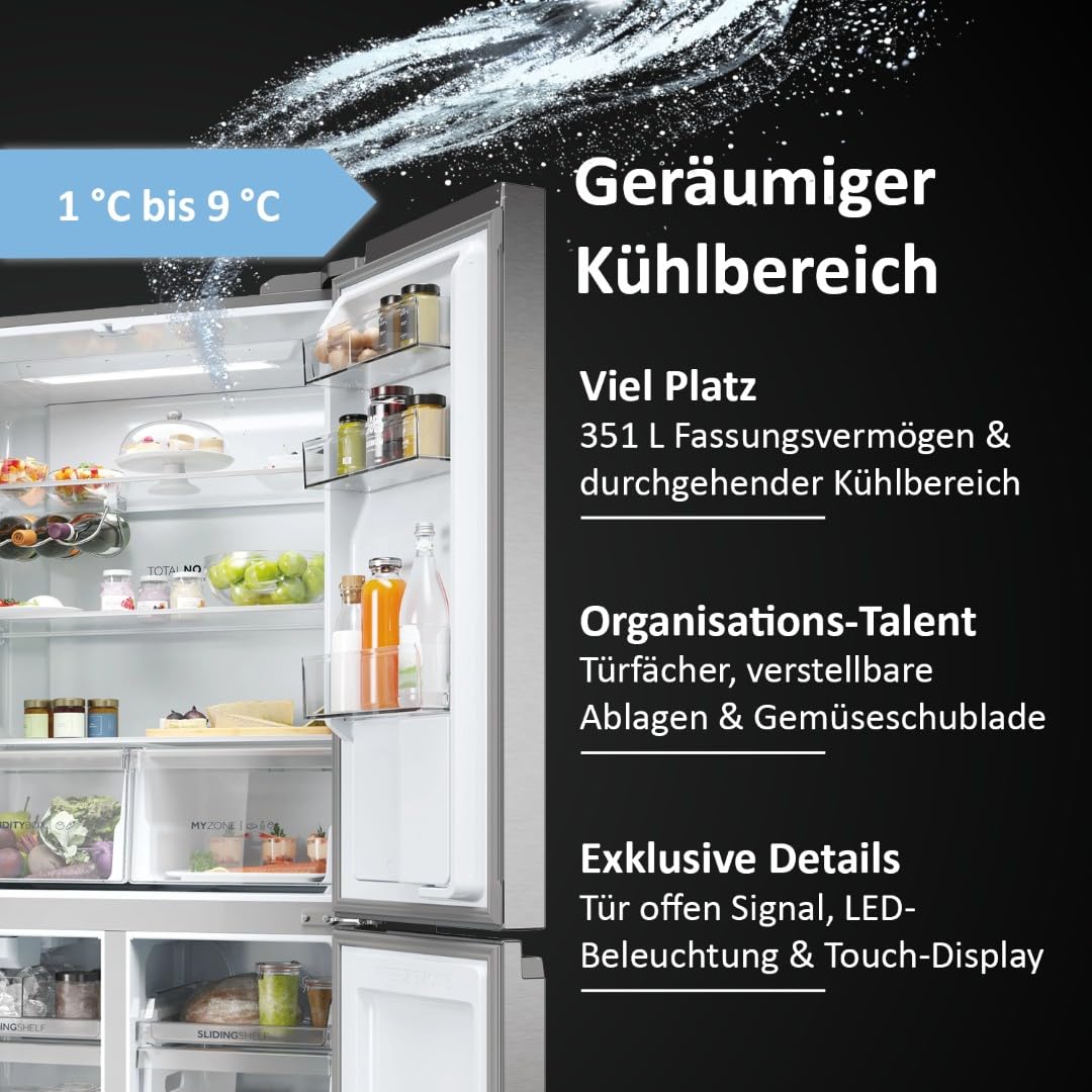 Haier Multi Door Kühl-Gefrierkombination I CUBE 83 SERIE 7 HCR7818DWPT I 4-türiger Kühlschrank mit Gefrierfach, XXL-Fassungsvermögen & 83cm Breite I 463L, Energieklasse D I Wasserspender & No Frost