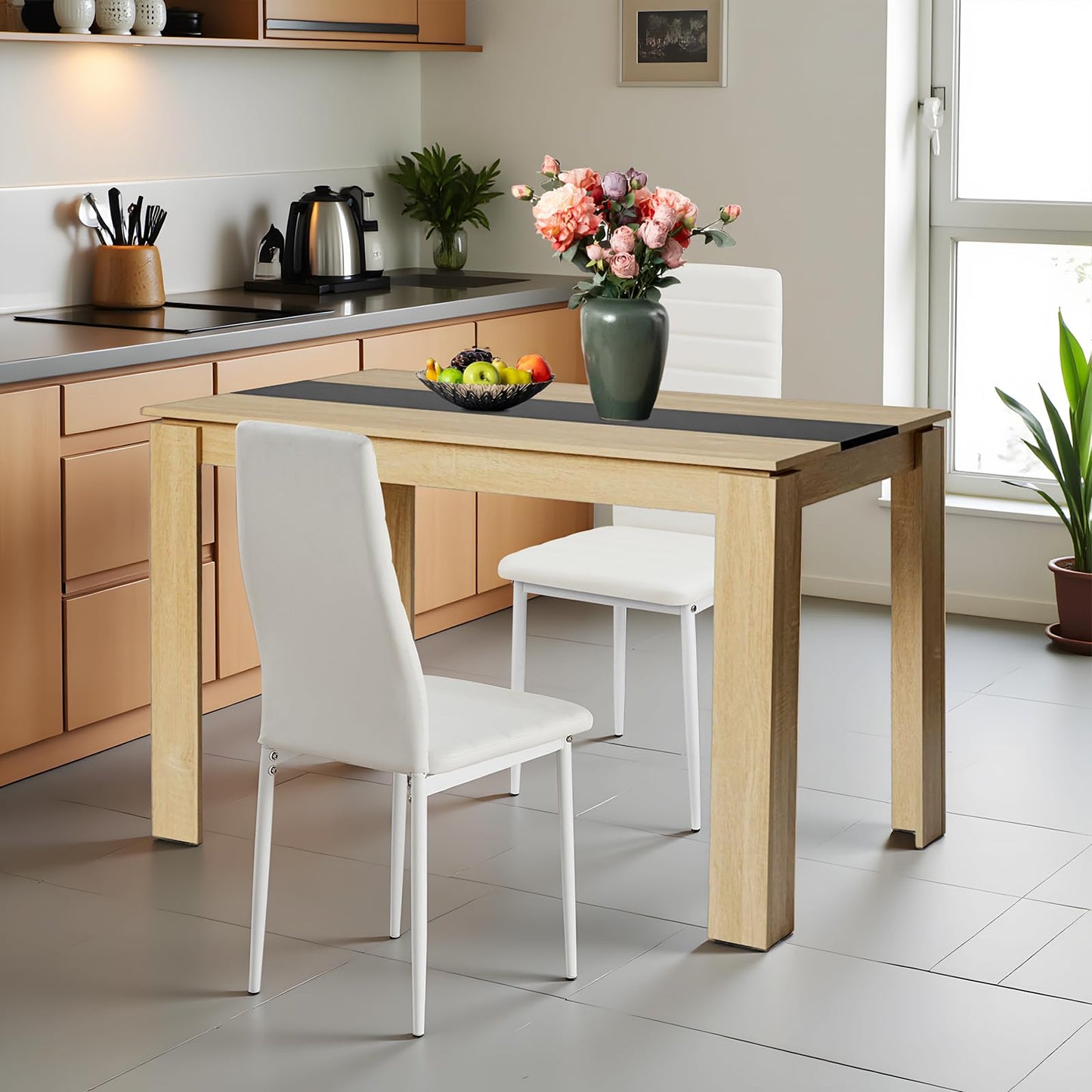 FURNITABLE Esstisch mit 4 Stühlen Esszimmergruppe, 4er Set Esszimmerstühle und Rechteckig Holztisch Essgruppe für Wohnzimmer Küche Büro (110 * 70cm Tisch+4 Schwarz Stühle)