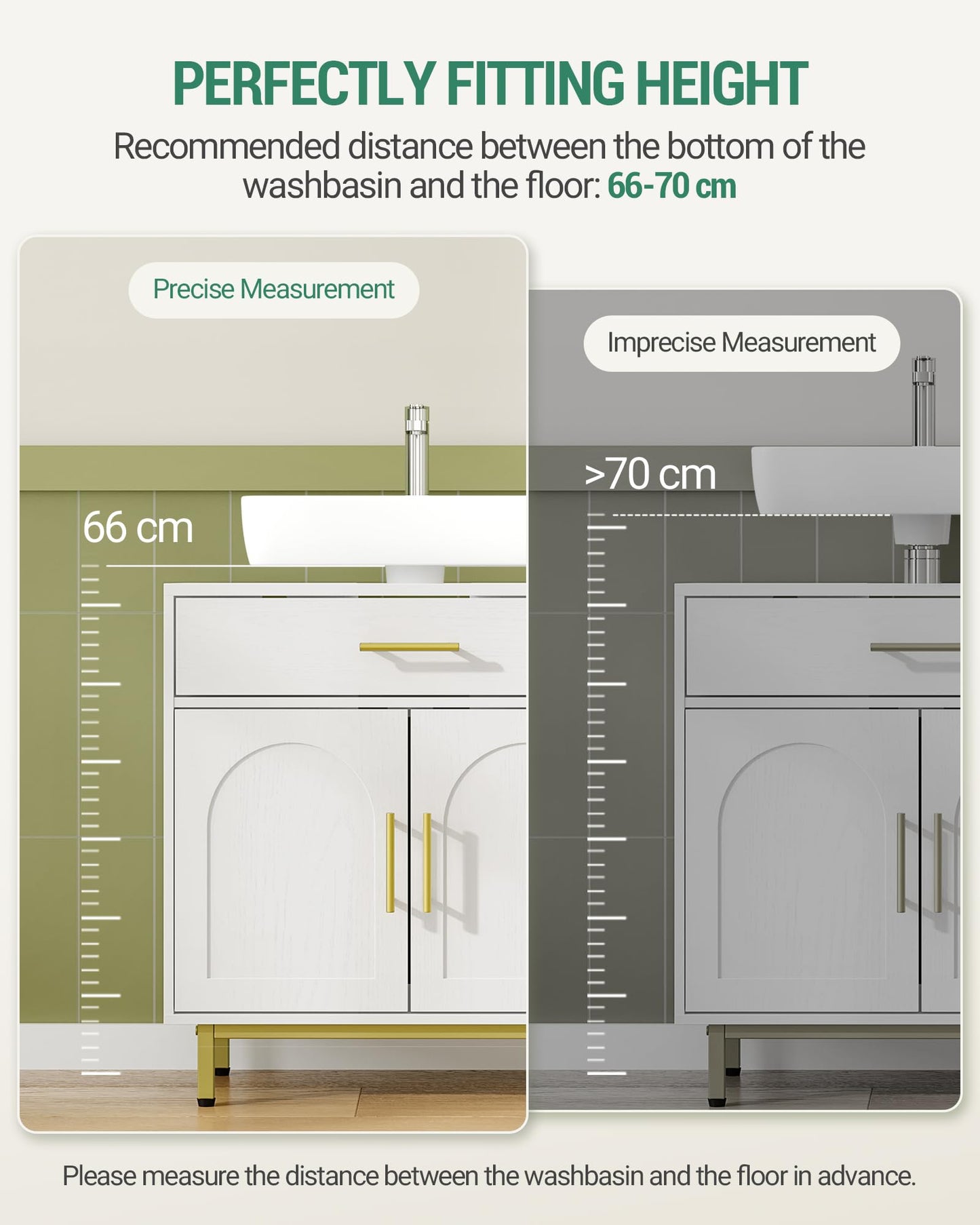 Hzuaneri BC28813G Bathroom Cabinet 1 Drawer 2 Cabinet Doors Open Compartment with 3 Levels Adjustable Shelf White 30 x 80 x 64 cm