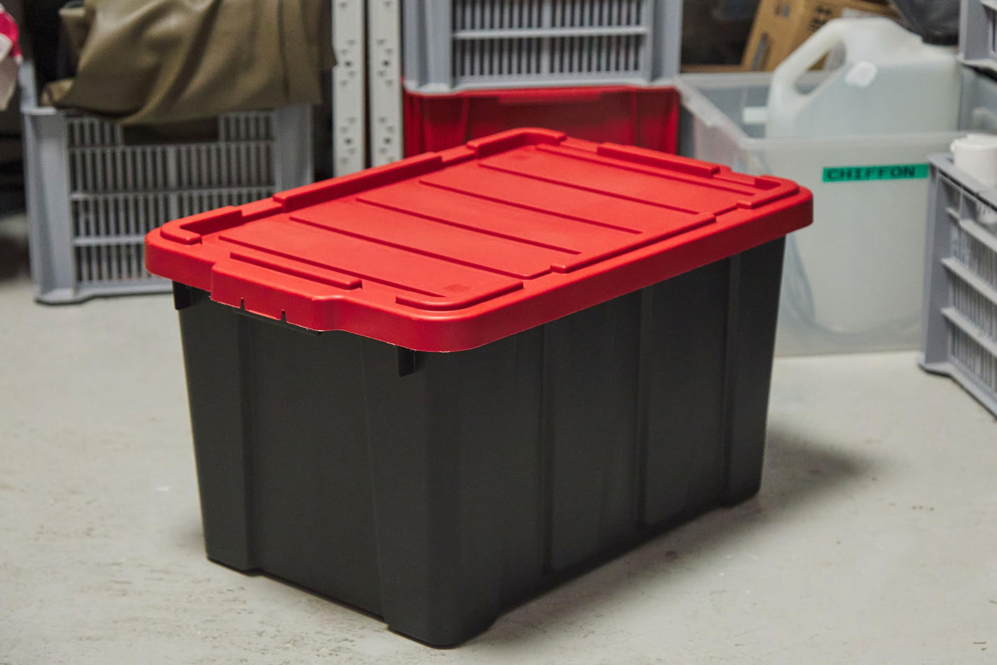 Iris Ohyama, 100L Plastic Storage Box with Heavy Duty Lid, Set of 2, Black, Stackable, Garage Shelves, Moving Moving Plastic Tool Box Storage Box UTB-27