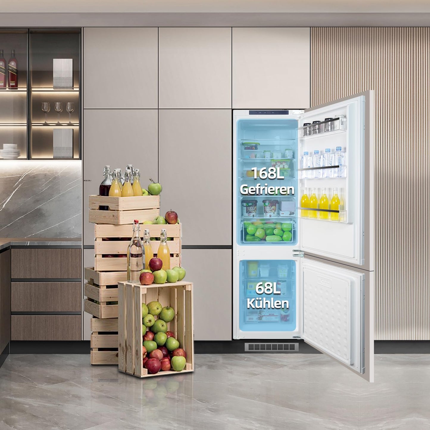 magictec Einbaukühlschrank mit Gefrierfach | 177 cm | 248L (186L/62L) | No Frost | Kühl-Gefrierkombination mit austauschbaren Türscharnieren | Inverterkompressor | Schnellkühlung | Geräuscharm