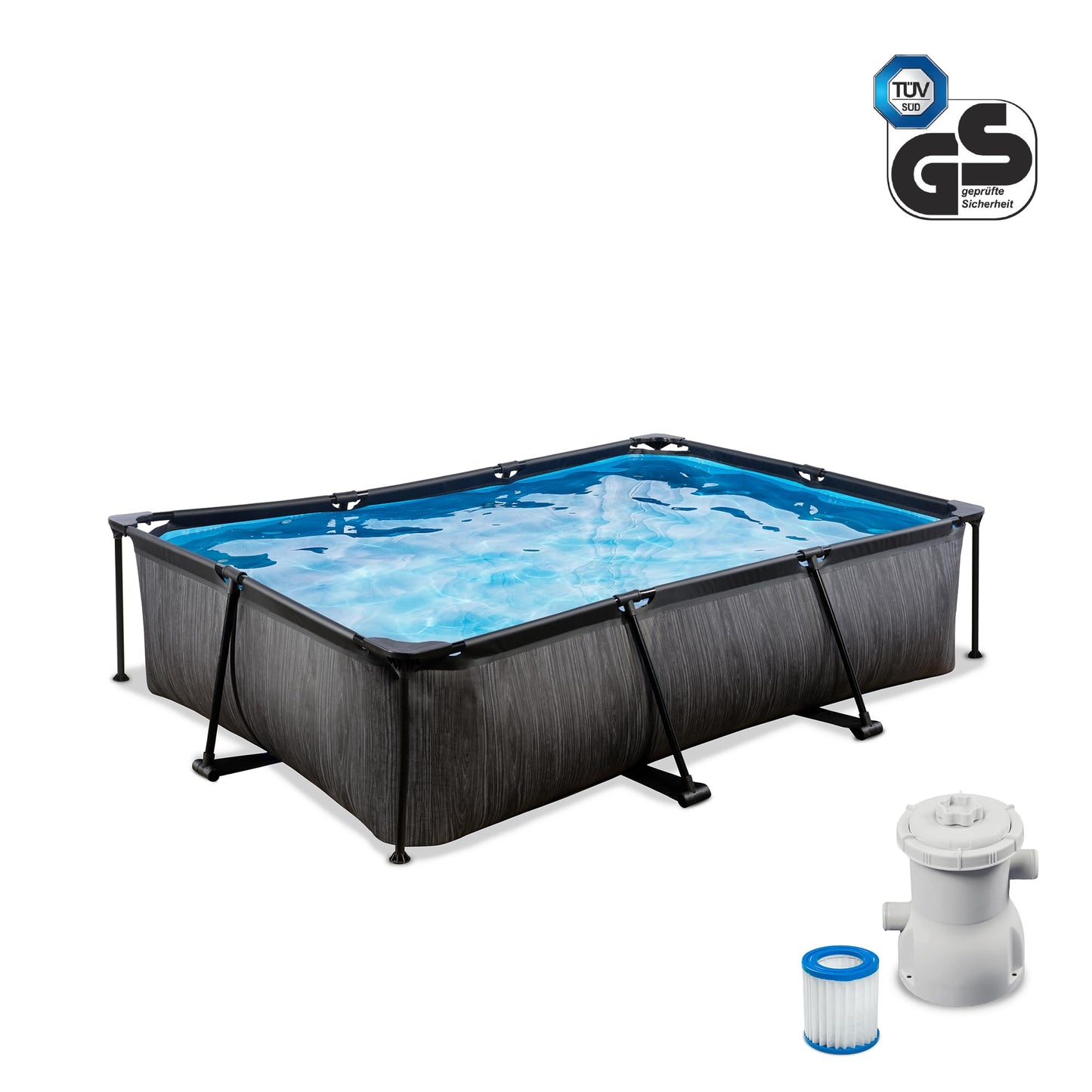 EXIT Toys Soft Grey Pool - 300x200x65cm - Rechteckiger, Kompakter Rahmenpool mit Kartuschenfilterpumpe - Leicht Zugänglich - Für Kleinkinder Geeignet - Starker Rahmen - Einzigartiges Design - Grau