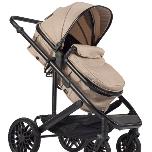 Lejoux™ Avant Baby Pram Travel System - Larger Foldable Pushchair with Baby Tub, 5-Point Harness, Adjustable Seat, Oversized Basket and One-Handed Folding - Swivel Wheels and Rain Cover (Black)