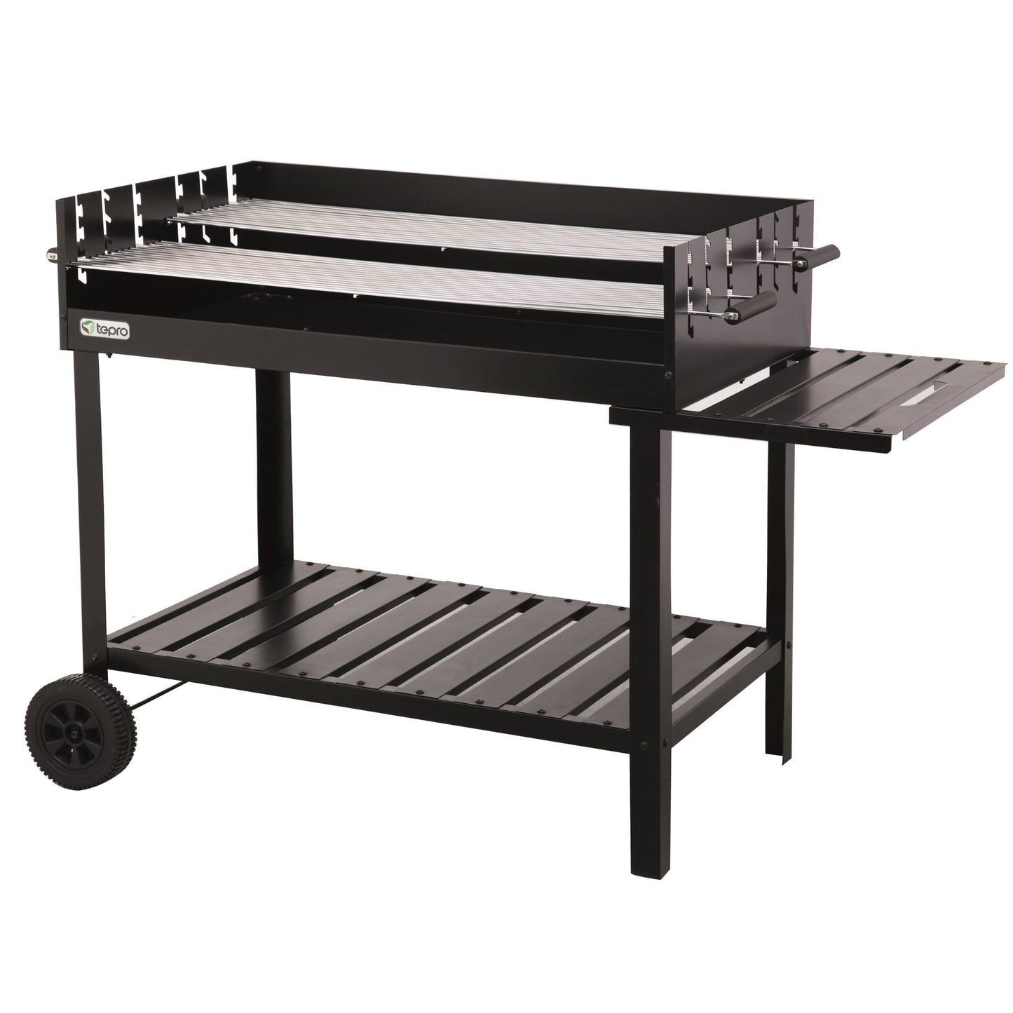 tepro Atlanta Charcoal Barbecue Trolley Outdoor BBQ with Wheels, Height Adjustable Approx. 77 - 88 cm, Grill Area: Approx. 98 x 56 cm, Dimensions Approx. 135.5 x 63 x 91.2 cm, Black