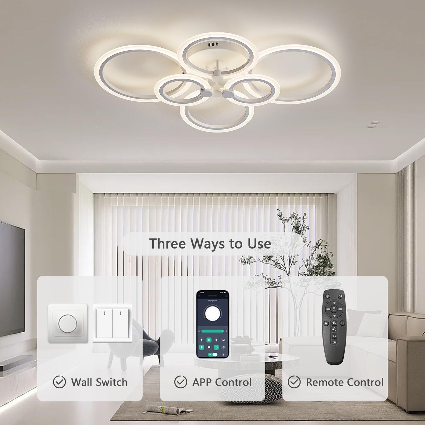 SUCIKORIO LED Deckenleuchte Dimmbar mit Fernbedienung, Modern LED Deckenlampe Rund Wohnzimmer 54W Wohnzimmerlampe 2700K-6500K Schlafzimmerlampe Decke mit APP für Schlafzimmer, Küche, Badezimmer, Flur