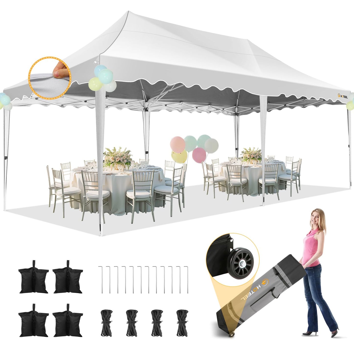 HOTEEL Gazebo 3 x 6 Waterproof Stable with 6 Removable Side Walls, Wave Hem Roof Party Tent 3 x 6 with Wheel Bag and 4 Sand Bags, Folding Gazebo 3 x 6 Parasol for Wedding Market (Grey)