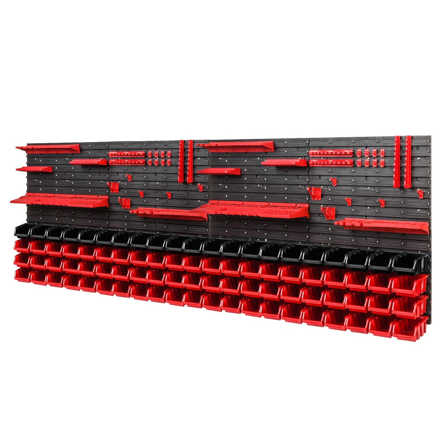 PAFEN Tool Wall Storage System 2308 x 780 mm - Set Tool Holders and 84 Pieces Black Stacking Boxes - Wall Shelf Workshop Shelf Perforated Wall Pour Rack Display Storage Boxes