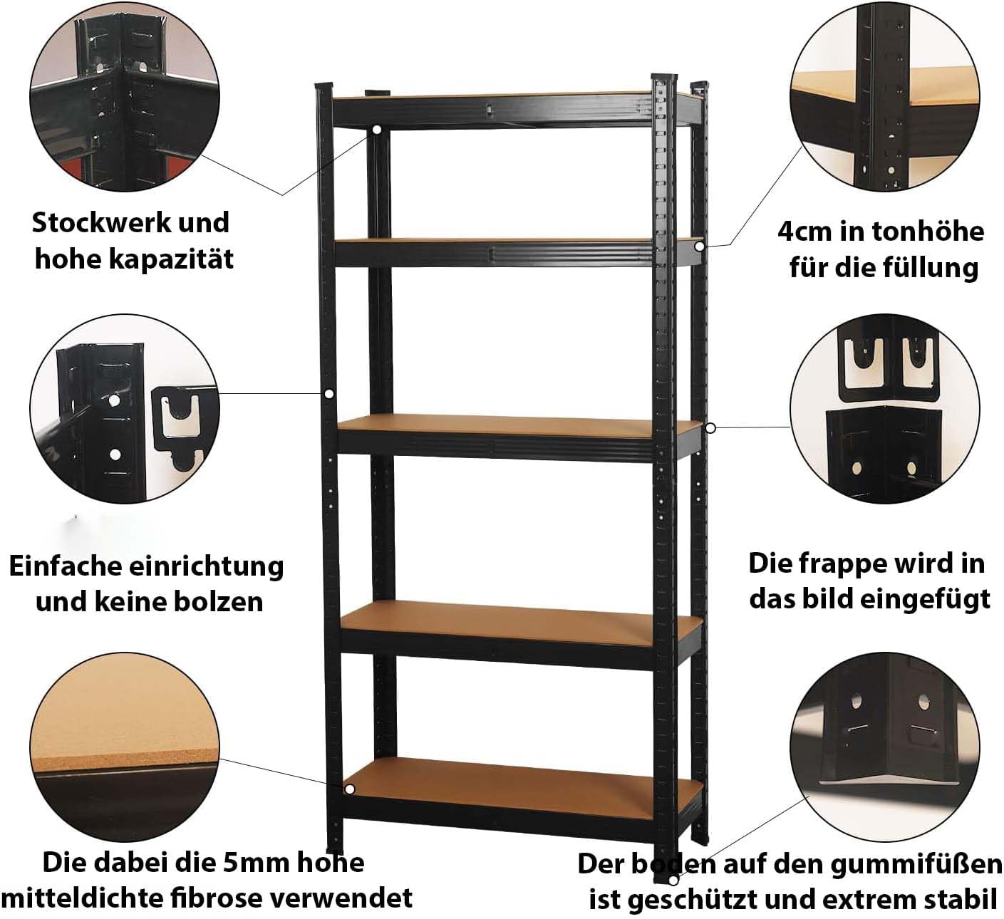 SIGNZWORLD Premium Heavy Duty Shelving Unit 150 x 70 x 30 cm, Mounting Material 875 kg Load Capacity, 5 Adjustable Sturdy Shelving MDF Panels for Storage Shelving Basement Shelving Garage Cellar Room