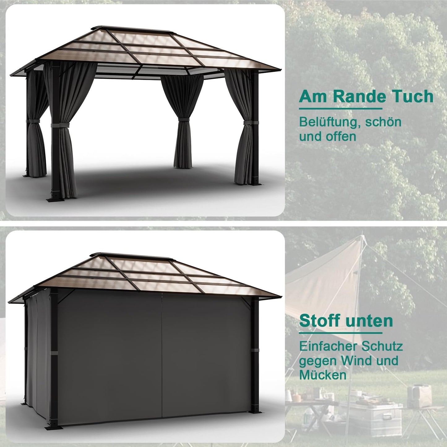 Devoko Gazebo 3 x 3 Waterproof Stable Winterproof Aluminium Garden Gazebo with Fixed Roof Protection UV Suitable for Outdoor Scenes Grey