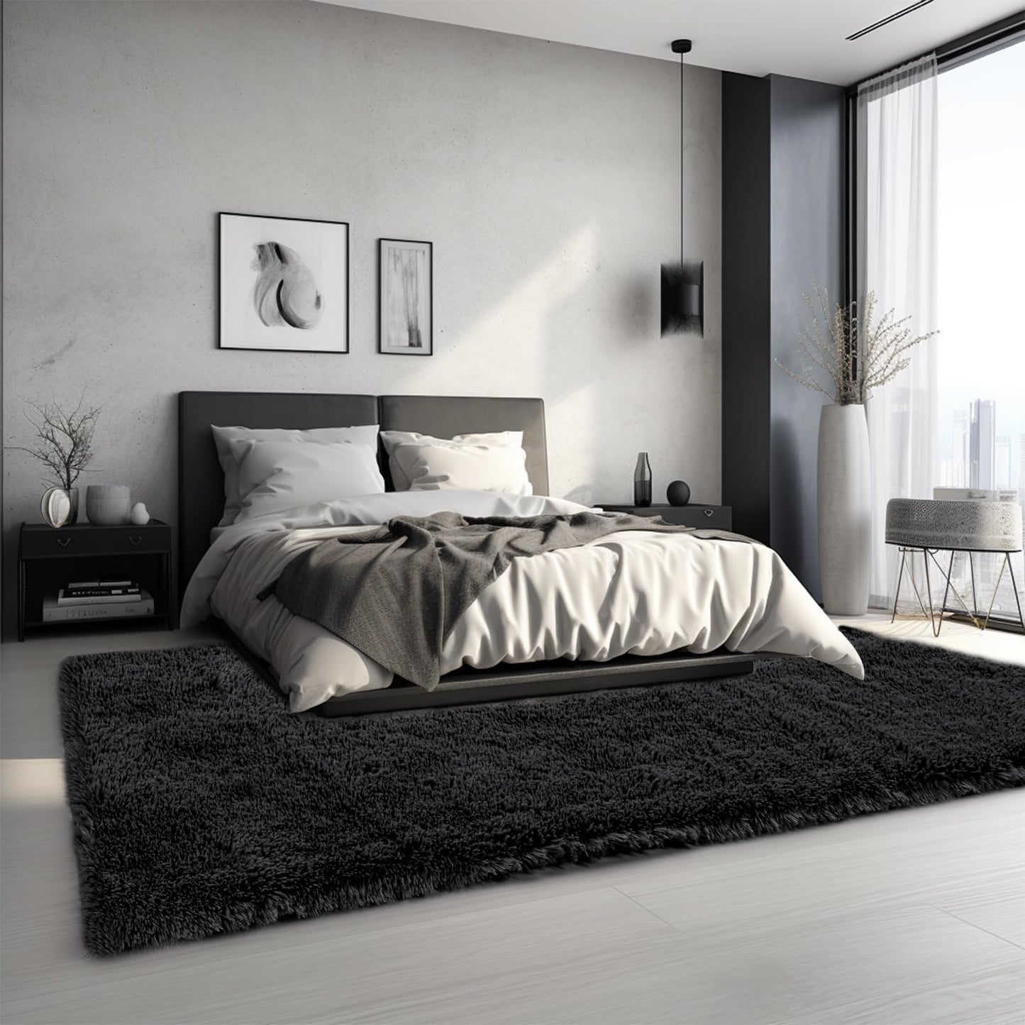 Sour Lemon Hochflor Teppich Grau Teppich Wohnzimmer 140x200 Waschbar Anti-Rutsch Extra Große Teppiche Schlafzimmer Flauschige Moderne Teppiche Matte Teppichen für Schlafzimmer Kinderzimmer