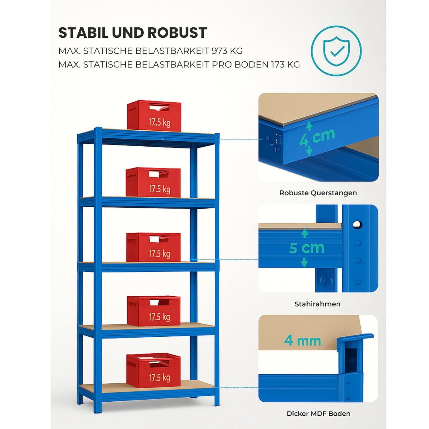 OfficeMarshal Double Pack Heavy Duty Shelves Black, 180 x 90 x 40 cm, Boltless Shelf, Storage Shelf, Standing Shelf, Plug-In System, Can be Assembled without Tools (Lakota)