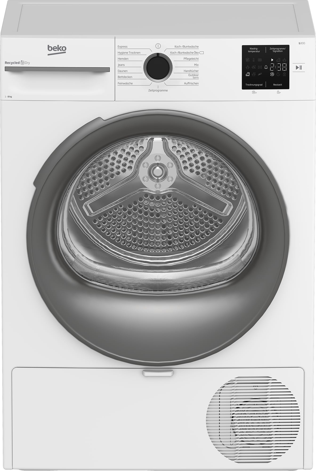 Beko BM3T38210W1 Heat Pump Dryer, Tumble Dryer, 8 kg, Suitable for Allergy Sufferers, Hygiene Drying & Refreshing Hygiene, 15 Programmes, Express, White