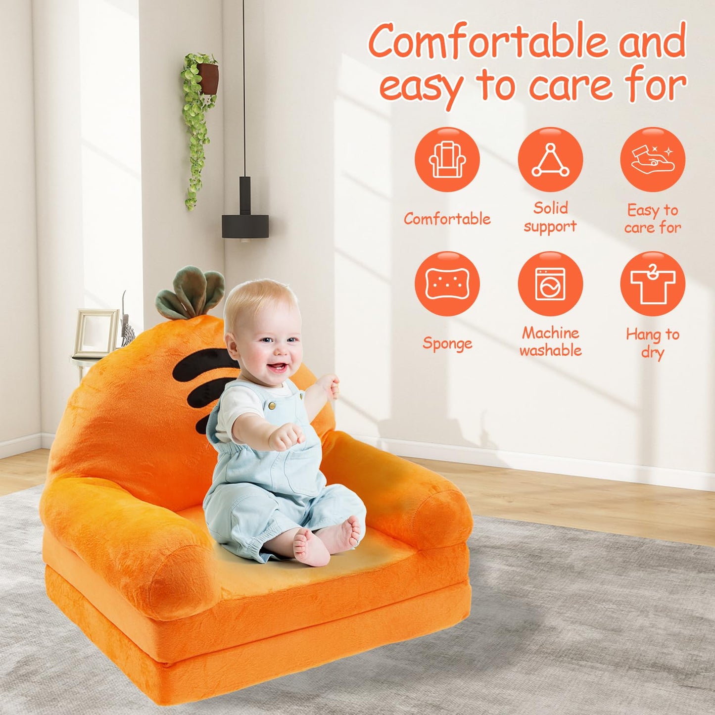 TNTGMG Children's Sofa, 2-in-1 Soft Toddler Chairs with Handle, 80 x 50 cm, Foldable Baby Lounge Chair, Convertible Play Sofa to Deck Chair for 1 to 4 Years Old Girls and Boys Playroom (Pink Crown)
