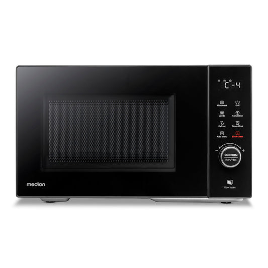 MEDION MD12011 Microwave (20 Litres, 800 Watt, 5 Microwave Levels, Defrost Function, Timer, Glass Plate, Compact, Black