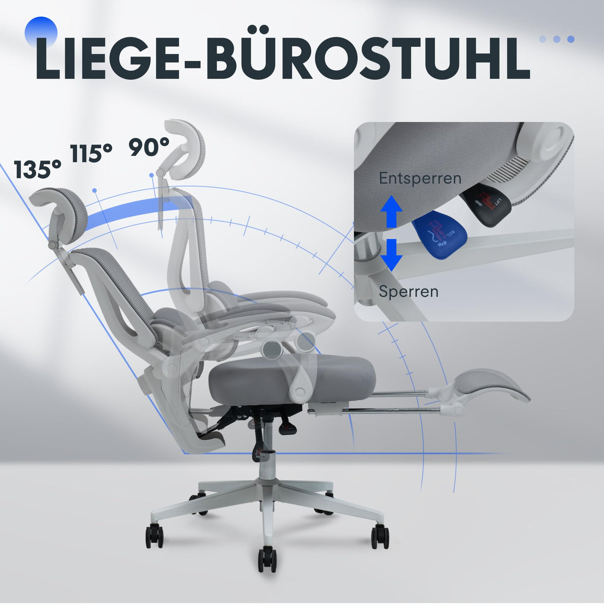 FLEXISPOT Ergonomic Office Chair, X-shaped Desk Chair with 135° Tilt, Coupled Armrests with Zoned Adjustable Lumbar Support, Swivel Chair with Footrest, 3D Headrest, White/Grey