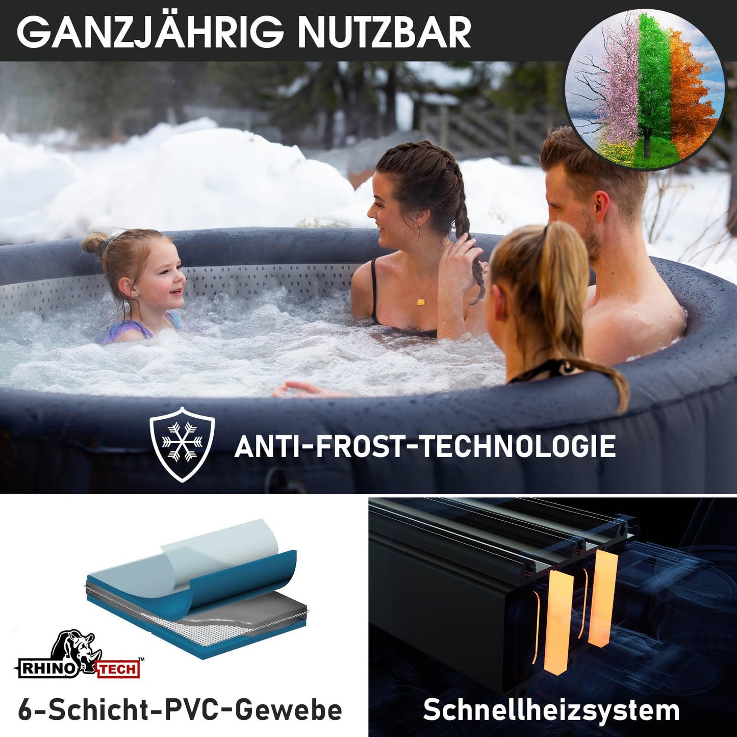 BRAST® Whirlpool aufblasbar MSpa | 4-8 Personen | viele Modelle rund und eckig | Ø 125-224cm | In- Outdoor Pool | bis zu 144 Massagedüsen | inkl. Aufblasfunktion Abdeckung Timer Heizung | Duet