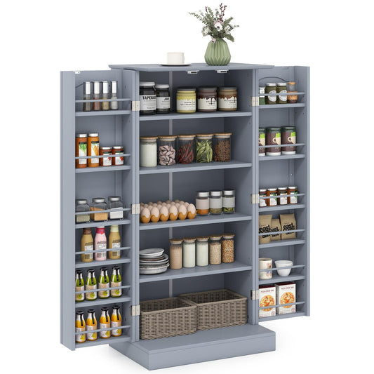 COSTWAY Kitchen Cabinet, Storage Cabinet with 2 Doors & 6 Adjustable Shelves, Multi-Purpose Cabinet for Kitchen, Living Room, Dining Room, 60 x 40 x 120 cm (Grey)