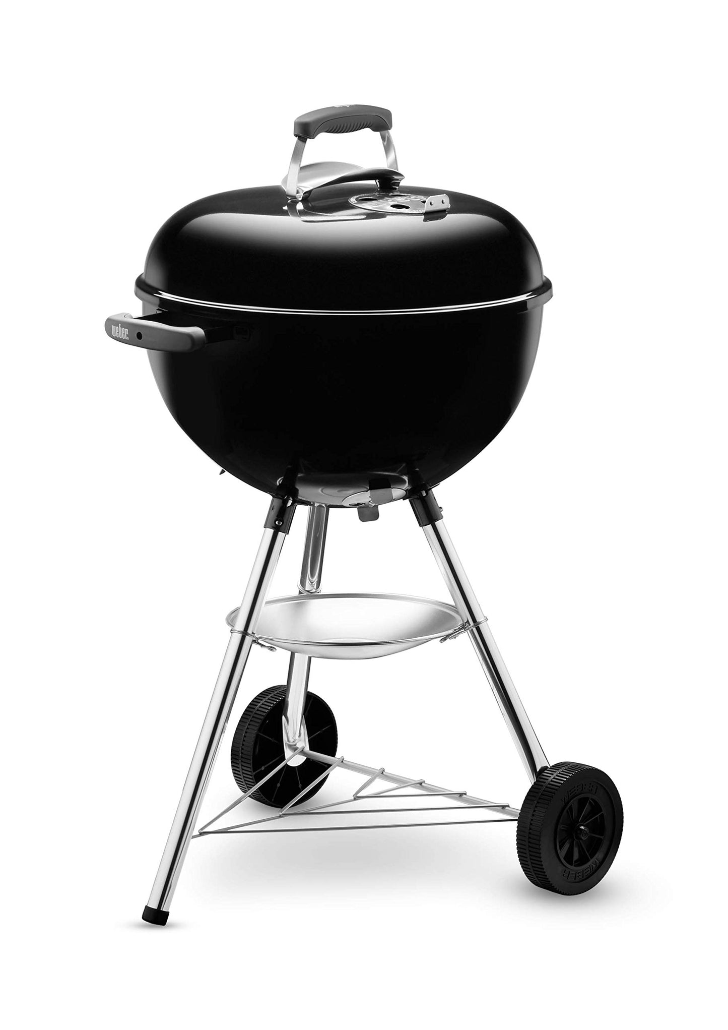 Weber Compact Kettle Charcoal Grill, Diameter 47 cm Grill Area, BBQ Grill with Porcelain Enamelled Lid and Kettle, Tripod Stand & Wheels, Chrome-Plated Cooking Grate, Black (1221004)