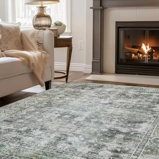 Area Rugs for Living Room 8x10 0.24inch Low Pile Faux Wool Bedroom Rug TPR Anti-Slip Backing Carpet Vintage Soft Rugs for Dining Room décor Machine Washable (Beige, 8 * 10)