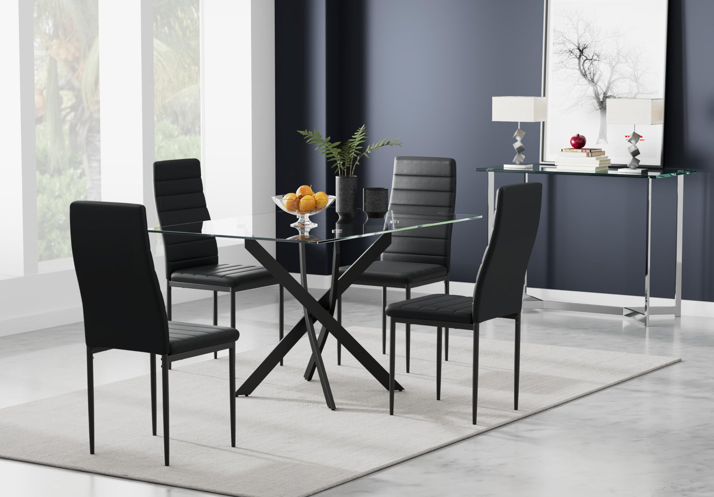 GOLDFAN Glas Esstisch Küchentisch Glastisch Silberne Metalltischbeine Moderner Stil Quadratischen Tisch für Büro Küche 110cm