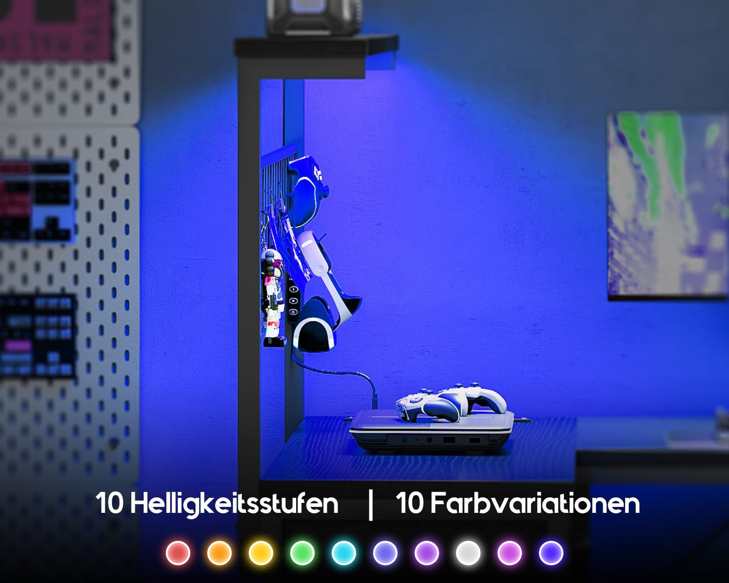 Coleshome Gaming Table with LED, 110 × 80 cm, Reversible Gaming Desk with Drawers & Sockets, Corner Desk with Storage Compartment & Storage Space, Black