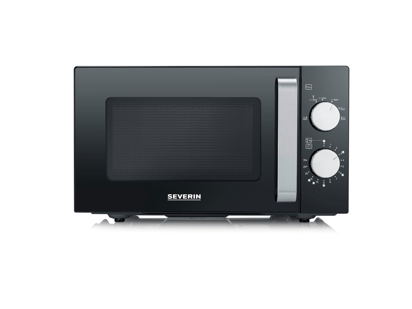 SEVERIN Microwave with Glass Base, for Defrosting and Heating, Microwave Oven with Large Usable Surface for Square Tableware, Black/Silver, MW 7761